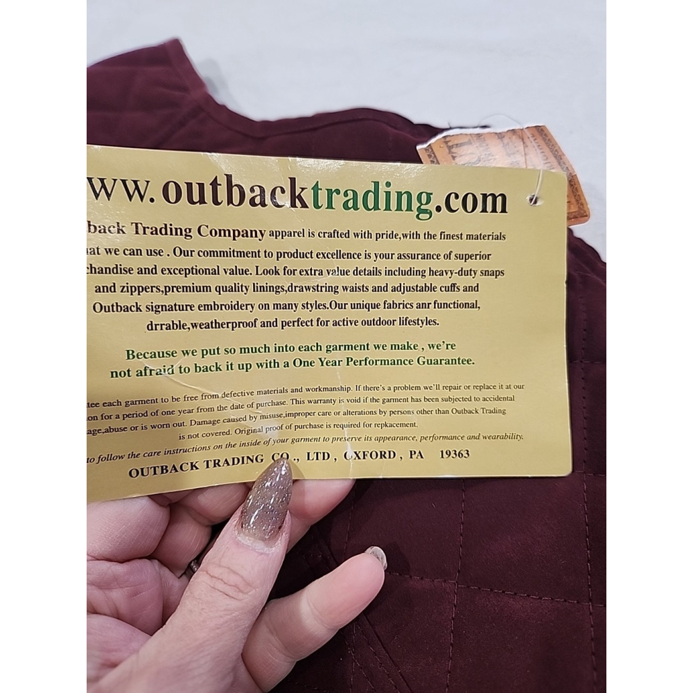 Outback Trading CO. Women’s Microsuede Quilted Equestrian Vest,szM,maroon,NWT - Picture 12 of 13